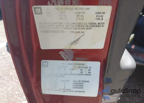 2003 Pontiac Grand Am Se z USA, uszkodzony, nr VIN 1G2NE52F43C307054